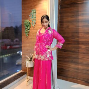 3 Piece-Women Designer Crop Top With Palazzo & handwork Jacket