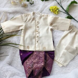 Baby Boy Cream Kurtha and Purple Dothi