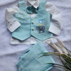 Boy 4-Pc Solid Shirt, Waistcoat , Bow & Pant/Birthday Outfit