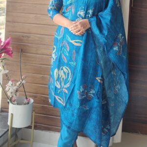 TEAL Tussar SILK  KURTi 3 Piece SET