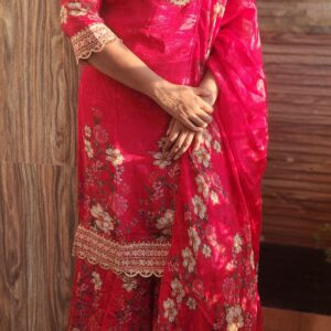 Pink Premium Chinnon Sharara Set
