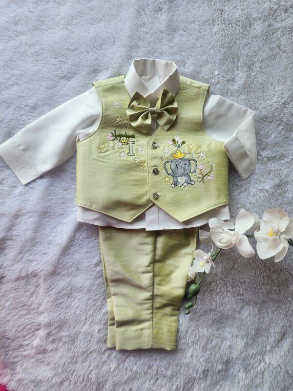 Boy 4-Pc Solid Shirt, Waistcoat , Bow & Pant/Birthday Outfit