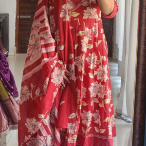 Jaipur Premium Floral Printed Cotton Anarkali and Pant Set with Mulmul Dupatta