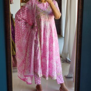 Jaipur Premium Floral Printed Cotton Anarkali and Pant Set with Mulmul Dupatta
