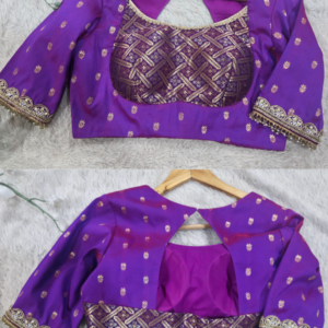 Elegant Purple Floral Woven Blouse with Keyhole Neck