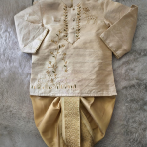 Elegant Beige Embroidered Kurta Dhoti Set for Boys