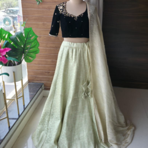 Black Embroidered Blouse with Lehenga & Dupatta Set