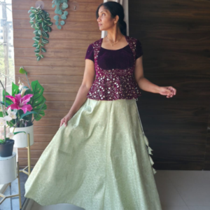Wine Peplum Top with Elegant Lehenga Set