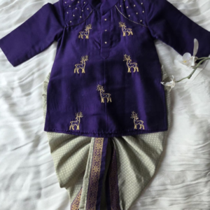 Royal Purple Embroidered Deer Kurta Set for Baby Boy