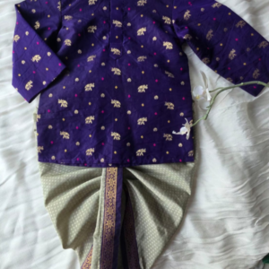 Royal Purple Elephant Print Kurta Dhoti Set for Boys