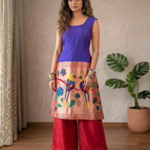 Elegant Raw Silk Printed Kurti Set with Pant