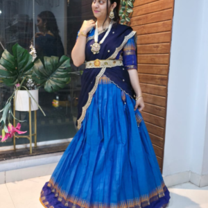 Blue Narayanpet Handloom Cotton Lehenga Set