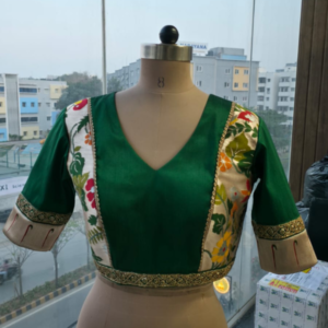 Elegant Green V Neck Designer Blouse