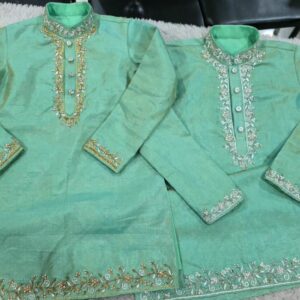 Mint Green Embroidered Kids Kurta Set