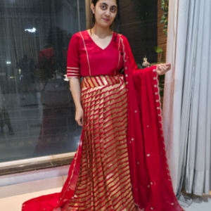 Elegant Red Festive Lehenga Set with Embroidered Dupatta